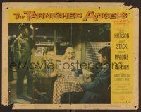4d888 TARNISHED ANGELS LC #4 '58 Rock Hudson, Robert Stack & Dorothy Malone at table in diner!