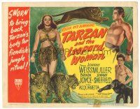 4d147 TARZAN & THE LEOPARD WOMAN TC '46 art of Johnny Weissmuller & Acquanetta with leopards!