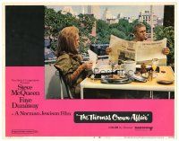 4d909 THOMAS CROWN AFFAIR LC #8 '68 Faye Dunaway with Steve McQueen reading newspaper at table!