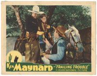 4d935 TRAILING TROUBLE LC '37 man gives money to Ken Maynard riding Tarzan with small boy!