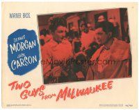 4d940 TWO GUYS FROM MILWAUKEE LC #3 '46 c/u of Dennis Morgan & Joan Leslie staring at each other!