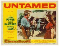 4d948 UNTAMED LC #7 '55 close up of Tyrone Power & pretty Susan Hayward in Africa!