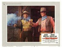 4d959 WAR WAGON LC #6 '67 best close up of cowboys John Wayne & Kirk Douglas shooting their guns!