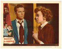 4d981 WOMAN IN HIDING LC #3 '50 close up of pretty Ida Lupino opening door for Howard Duff!