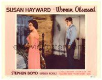 4d984 WOMAN OBSESSED LC #6 '59 close up of Stephen Boyd looking at sexy Susan Hayward in bedroom!