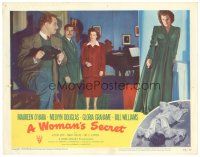 4d985 WOMAN'S SECRET LC #2 '49 Melvyn Douglas & Maureen O'Hara in Nicholas Ray noir!