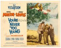 4d995 YOU'RE NEVER TOO YOUNG LC #8 '55 wacky Dean Martin & Jerry Lewis in boat stuck in tree!