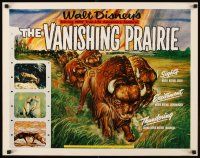4f704 VANISHING PRAIRIE 1/2sh '54 Walt Disney, cool art of stampeding buffalo!