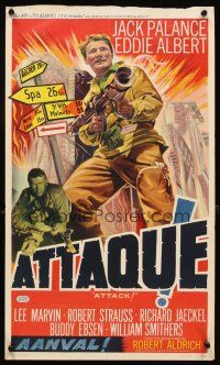4g006 ATTACK Belgian '56 Robert Aldrich, different art of WWII soldier Jack Palance!