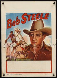 4g007 BOB STEELE map back stock Belgian '50s portrait art of cowboy + on horseback!