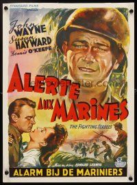 4g013 FIGHTING SEABEES Belgian '50s completely different art of John Wayne & Susan Hayward!