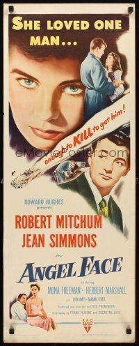 4g164 ANGEL FACE insert '53 Robert Mitchum, pretty heiress Jean Simmons, Otto Preminger, Hughes