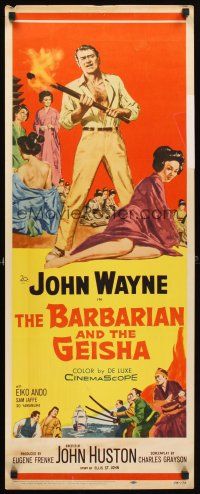 4g177 BARBARIAN & THE GEISHA insert '58 John Huston, art of John Wayne with torch & Eiko Ando!