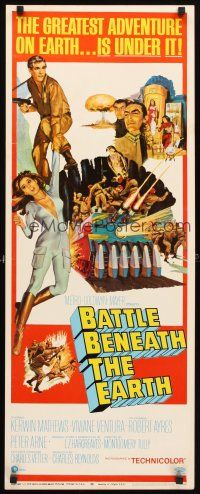 4g179 BATTLE BENEATH THE EARTH insert '68 sci-fi art of Kerwin Mathews & sexy Viviane Ventura!