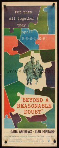4g183 BEYOND A REASONABLE DOUBT insert '56 Fritz Lang noir, art of Dana Andrews & Joan Fontaine!
