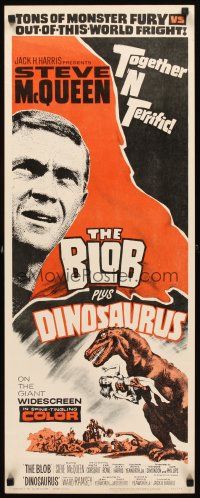 4g199 BLOB/DINOSAURUS insert '64 great close up of Steve McQueen, plus art of T-Rex w/girl!