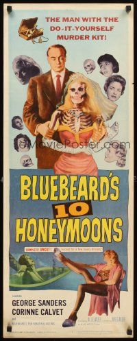4g203 BLUEBEARD'S 10 HONEYMOONS insert '60 wild art of George Sanders with skeleton bride!