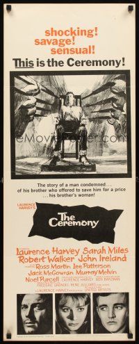 4g227 CEREMONY insert '64 artwork of Laurence Harvey in front of firing squad, plus Sarah Miles!