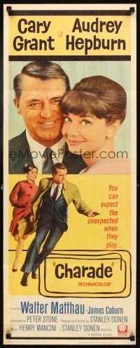 4g228 CHARADE insert '63 tough Cary Grant & sexy Audrey Hepburn close-up & full-length!