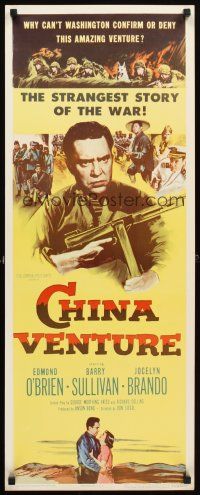 4g232 CHINA VENTURE insert '53 directed by Don Siegel, art of Edmond O'Brien with gun!