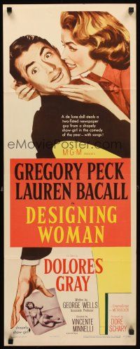 4g268 DESIGNING WOMAN insert '57 romantic art of Gregory Peck & sexy Lauren Bacall!