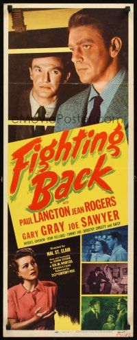 4g313 FIGHTING BACK insert '48 Paul Langton, Jean Rogers confront menacing silhouette!