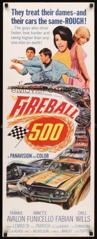 4g317 FIREBALL 500 insert '66 Frankie Avalon & sexy Annette Funicello, cool stock car racing art!