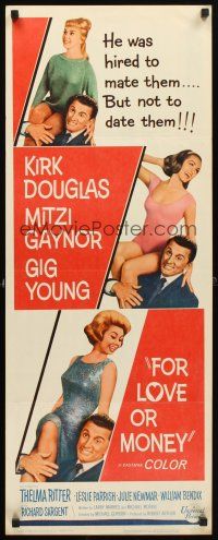 4g323 FOR LOVE OR MONEY insert '63 Kirk Douglas, sexy Mitzi Gaynor, Julie Newmar & Leslie Parrish!