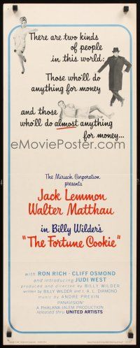 4g326 FORTUNE COOKIE insert '66 Jack Lemmon, Walter Matthau & sexy Judi West, Billy Wilder!