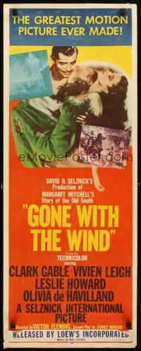 4g347 GONE WITH THE WIND insert R54 Clark Gable, Vivien Leigh, de Havilland, all-time classic!