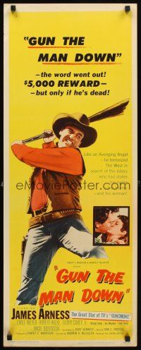 4g356 GUN THE MAN DOWN insert '56 James Arness terrorized the West in search of killers!