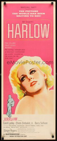 4g363 HARLOW insert '65 great artwork of Carol Lynley as The Blonde Bombshell!