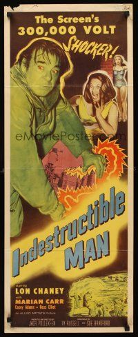4g397 INDESTRUCTIBLE MAN insert '56 Lon Chaney Jr. as the inhuman, invincible, inescapable monster!