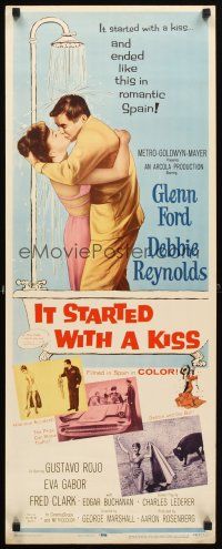 4g409 IT STARTED WITH A KISS insert '59 Glenn Ford & Debbie Reynolds kissing in shower in Spain!