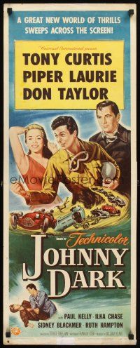 4g412 JOHNNY DARK insert '54 Tony Curtis, Piper Laurie, Don Taylor, cool car racing art!