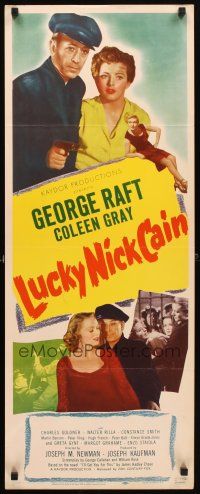 4g453 LUCKY NICK CAIN insert '50 George Raft with gun & sexy Coleen Gray, film noir!