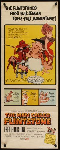 4g465 MAN CALLED FLINTSTONE insert '66 Hanna-Barbera, Fred, Barney, Wilma & Betty, spy spoof!