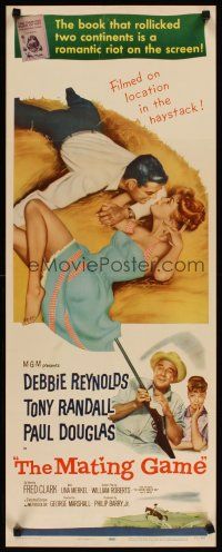 4g480 MATING GAME insert '59 Debbie Reynolds & Tony Randall are fooling around in the hay!
