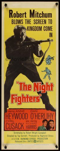 4g499 NIGHT FIGHTERS insert '60 Robert Mitchum runs wild with a red-hot machine gun in his hands!