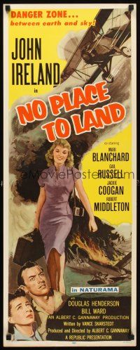 4g504 NO PLACE TO LAND insert '58 sexy full-length Mari Blanchard, Gail Russell, plane crash art!