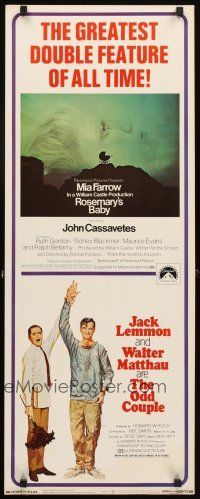 4g506 ODD COUPLE/ROSEMARY'S BABY insert '69 the greatest and oddest double feature of all time!