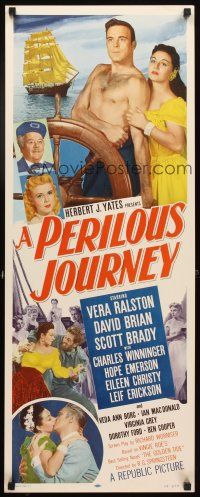 4g527 PERILOUS JOURNEY insert '53 sexy Vera Ralston & barechested David Brian on ship!