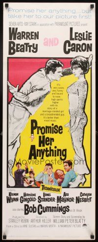 4g545 PROMISE HER ANYTHING insert '66 Warren Beatty w/fingers crossed & pretty Leslie Caron!