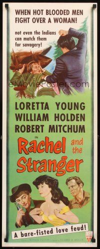 4g555 RACHEL & THE STRANGER insert R53 William Holden & Robert Mitchum fight over Loretta Young!