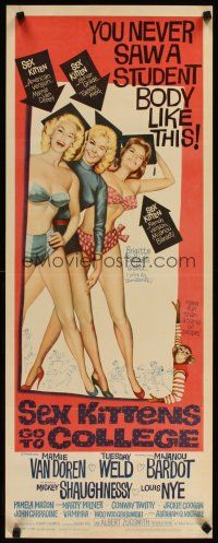 4g603 SEX KITTENS GO TO COLLEGE insert '60 sexy art of Van Doren, Tuesday Weld & Bardot's sister!