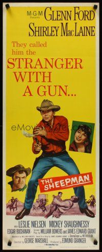4g606 SHEEPMAN insert '58 cool art of Glenn Ford pointing smoking gun, Shirley MacLaine!