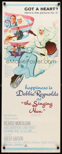 4g611 SINGING NUN insert '66 great artwork of Debbie Reynolds with guitar riding Vespa!