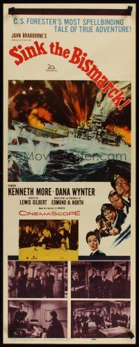 4g613 SINK THE BISMARCK insert '60 Kenneth More, great WWII clash of battleships art!