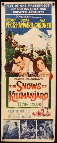 4g619 SNOWS OF KILIMANJARO insert '52 art of Gregory Peck, Susan Hayward & Ava Gardner in Africa!