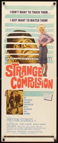 4g647 STRANGE COMPULSION insert '64 he doesn't want to touch them, he just wants to watch them!